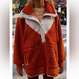 Free people Cozy Orange Sherpa Pullover
